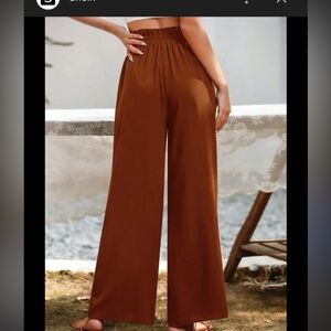 Cotton Blend Wide Leg Pants Brown  Size Small crinkle button zip 94